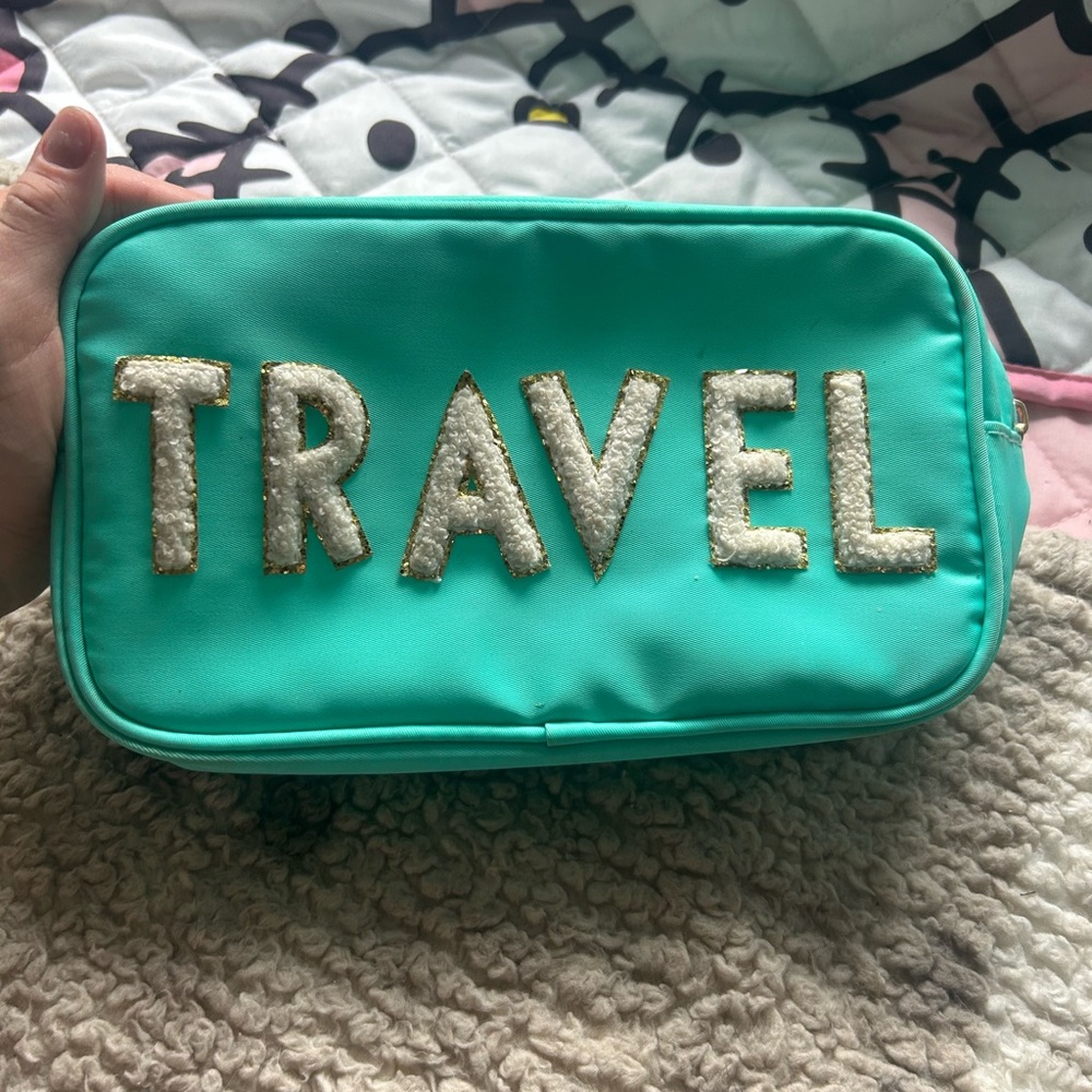 Teal Travel Pouch with Glitter Letters
